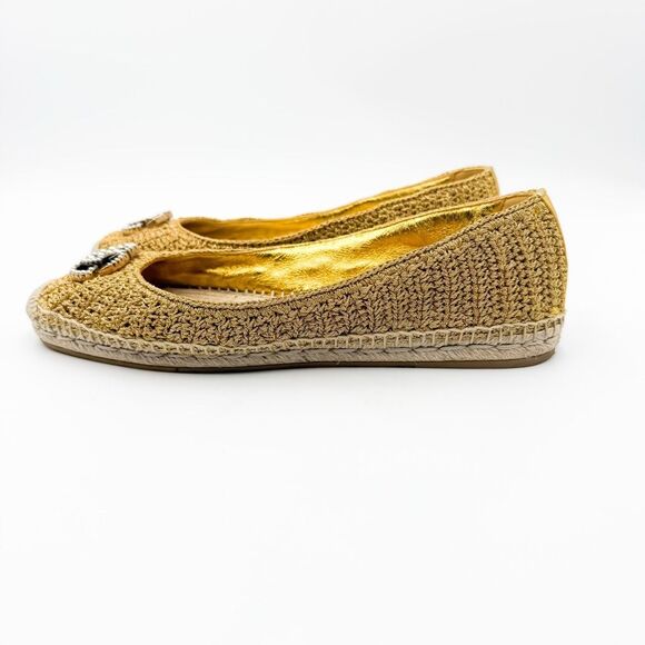 Gucci Lilibeth GG Pearl Crochet Espadrille Flats Metallic Gold EU 40 US 10 - Picture 4 of 10